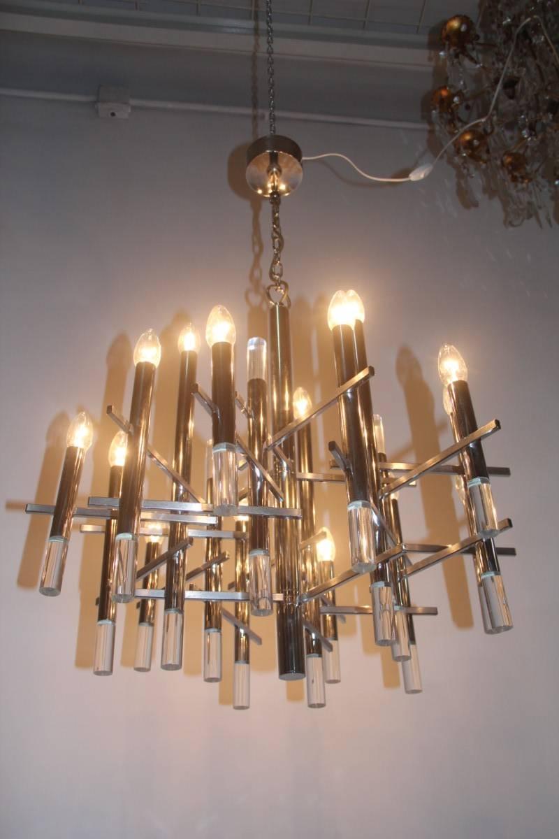 Chrome Minimal Sculpture Modernist Design Chandelier Sciolari Roma, 1960s