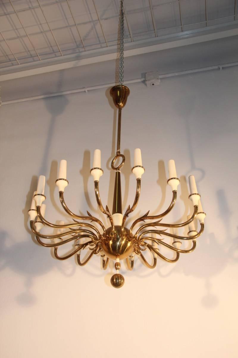 Chandelier Brass 1950 Torlasco for Lumi Attributed In Good Condition In Palermo, Sicily