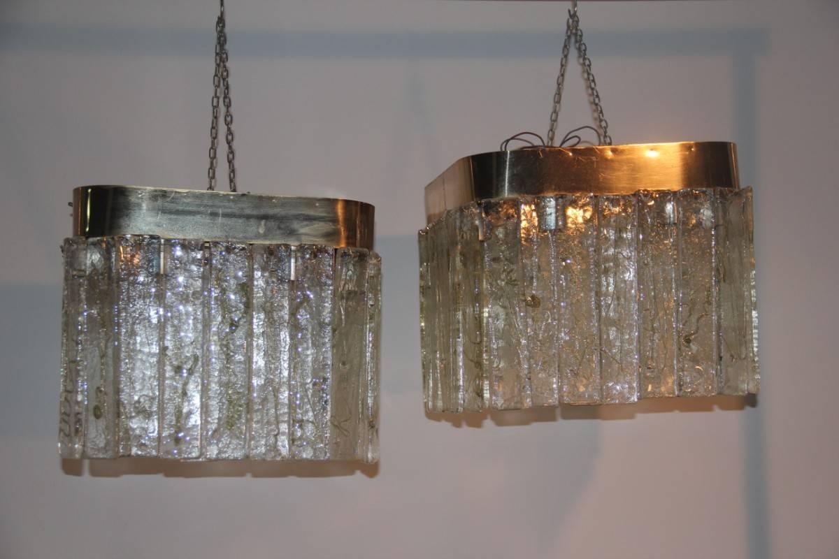 Pair of chandeliers 1970 Mazzega Murano art glass.