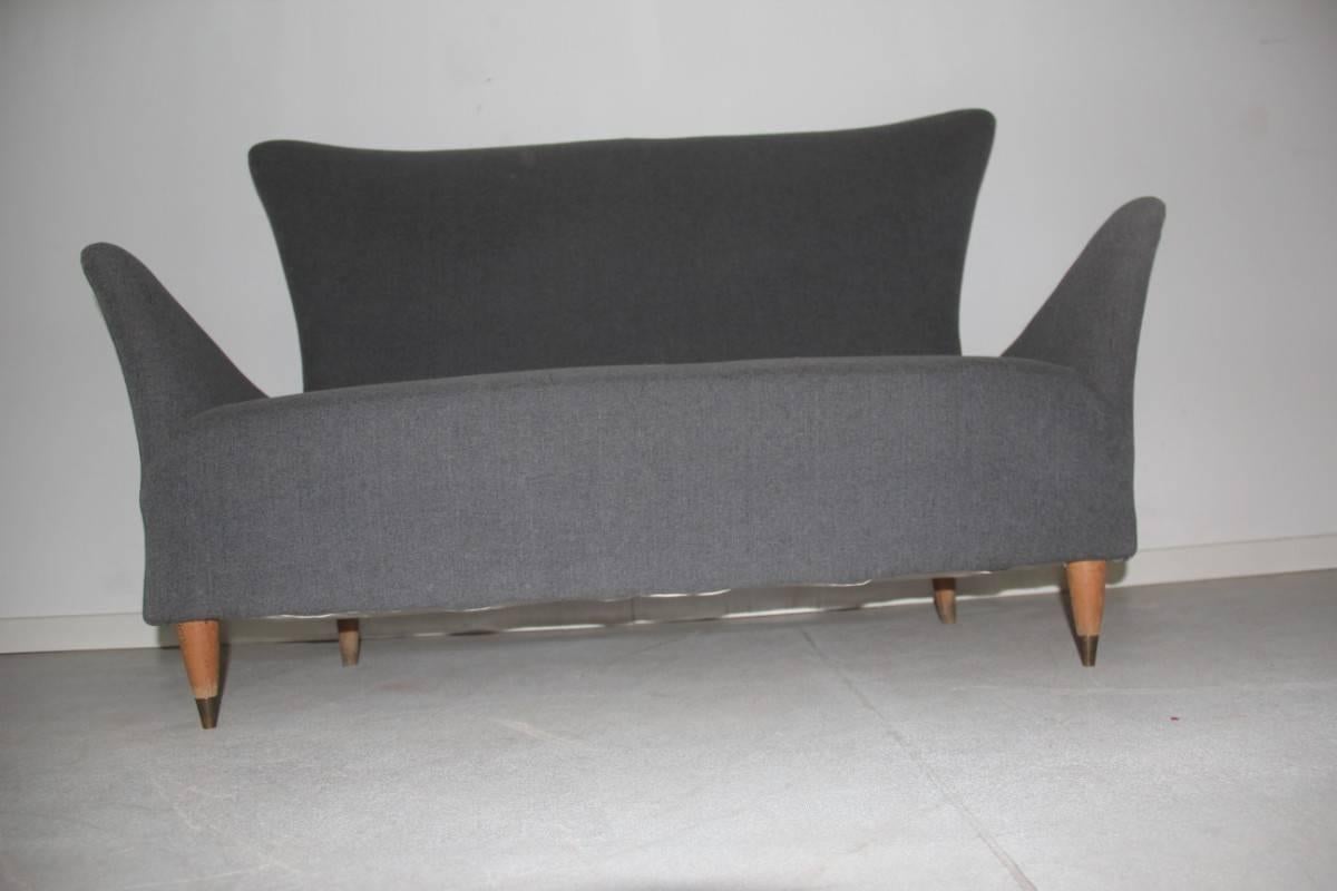 Mid-20th Century Sofa Mid-Century Italian Design Geometric Form 1950s Wood Feat Grey Ico Parisi  For Sale