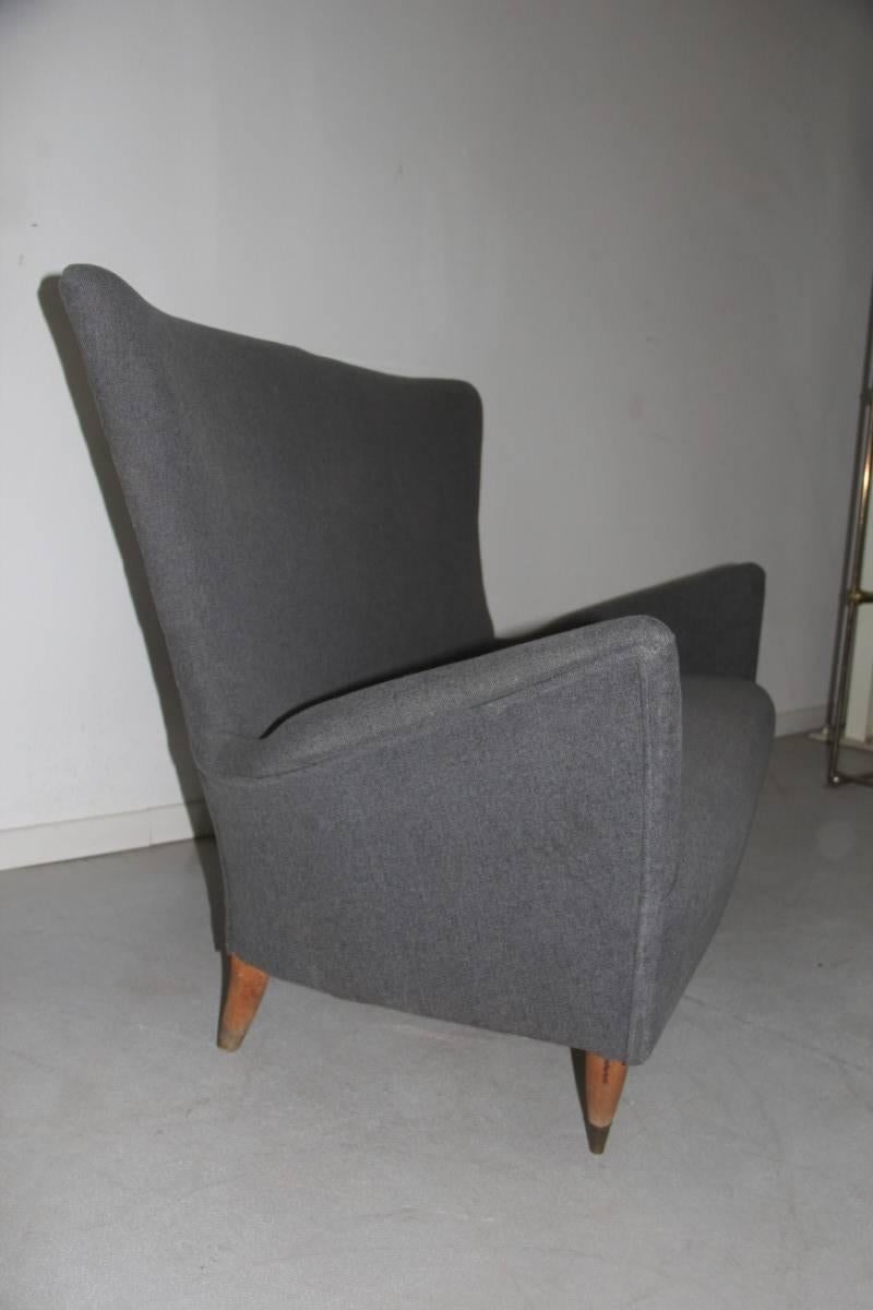 Fabric Sofa Mid-Century Italian Design Geometric Form 1950s Wood Feat Grey Ico Parisi  For Sale