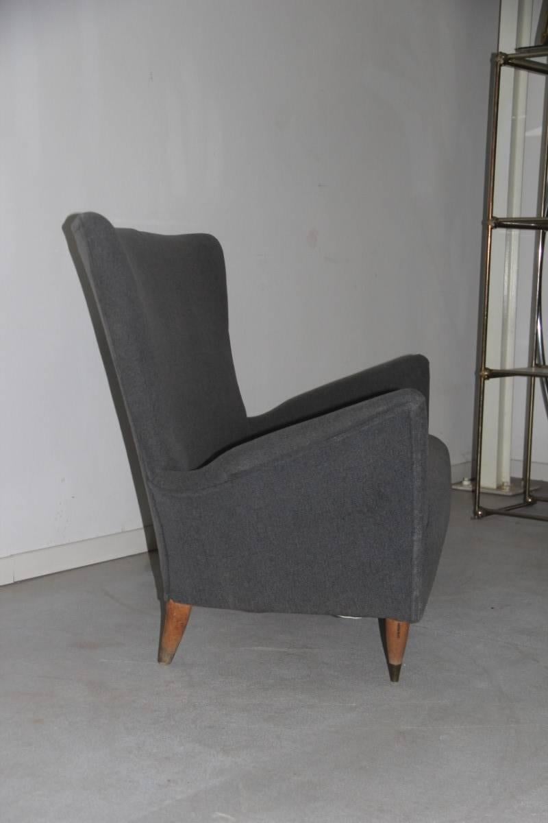 Sofa Mid-Century Italian Design Geometric Form 1950s Wood Feat Grey Ico Parisi  For Sale 1