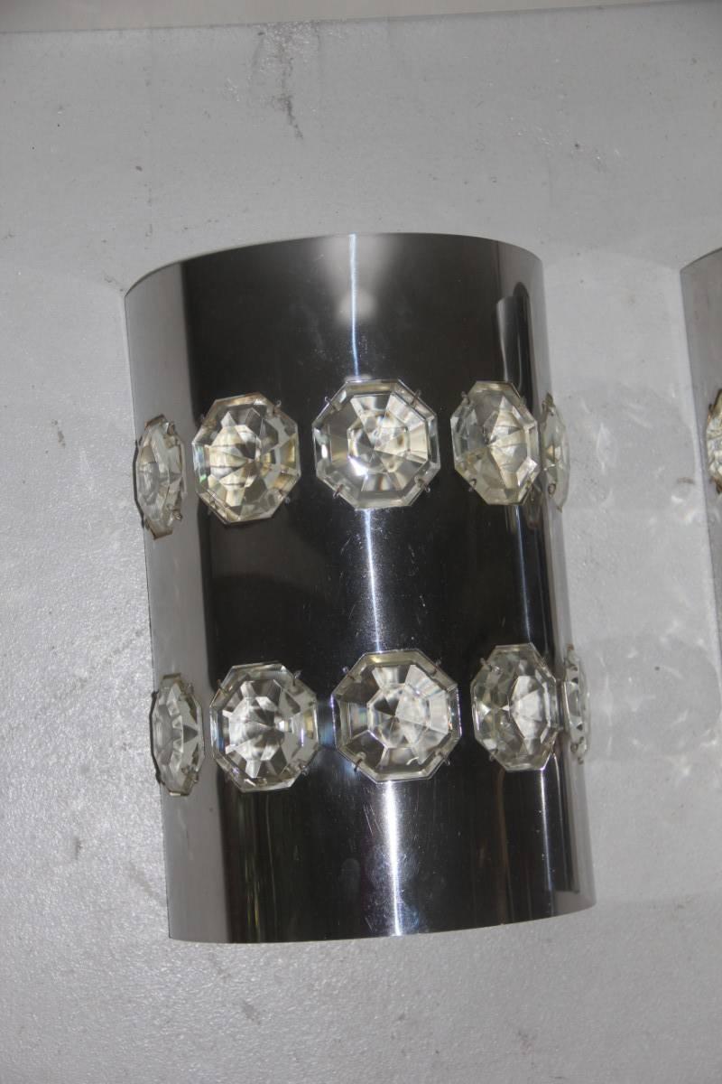 Delicious Sconces Curved Steel with Large Diamonds Crystal For Sale 1