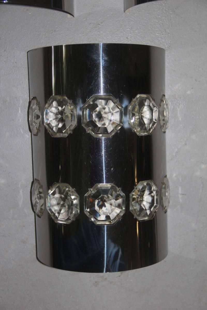 Delicious Sconces Curved Steel with Large Diamonds Crystal For Sale 2