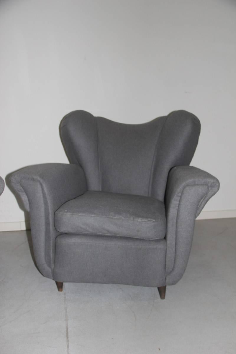 Italian Mid-century armchairs elegant and chic design from 1940s  Grey fabric.

 