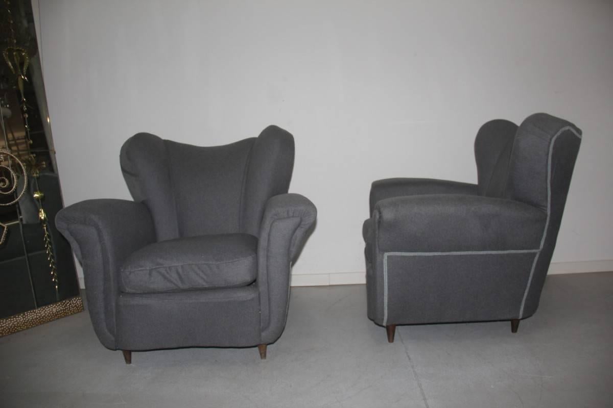 Italian Mid-Century Armchairs Chic Design from 1940s Grey  In Good Condition In Palermo, Sicily