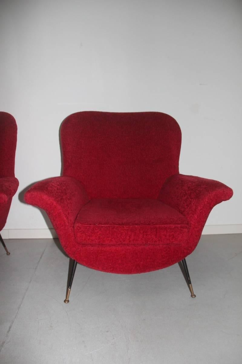 Mid-century Modern Living Room Sets Minotti Gigi Radice Italian Design 1950 Red In Good Condition In Palermo, Sicily