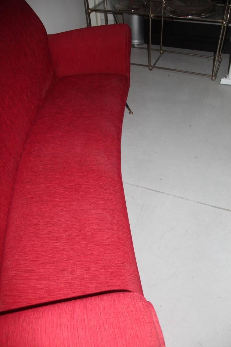 Velvet Mid-Century Modern Curved Sofa Minotti Gigi Radice Italian Design Red Color For Sale