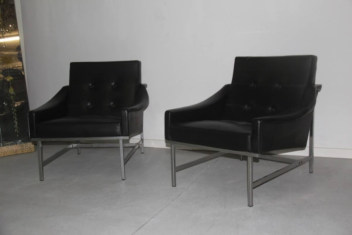 Italian armchair Arflex Pieter De Bruyne, 1960s, faux leather chromed metal frame.