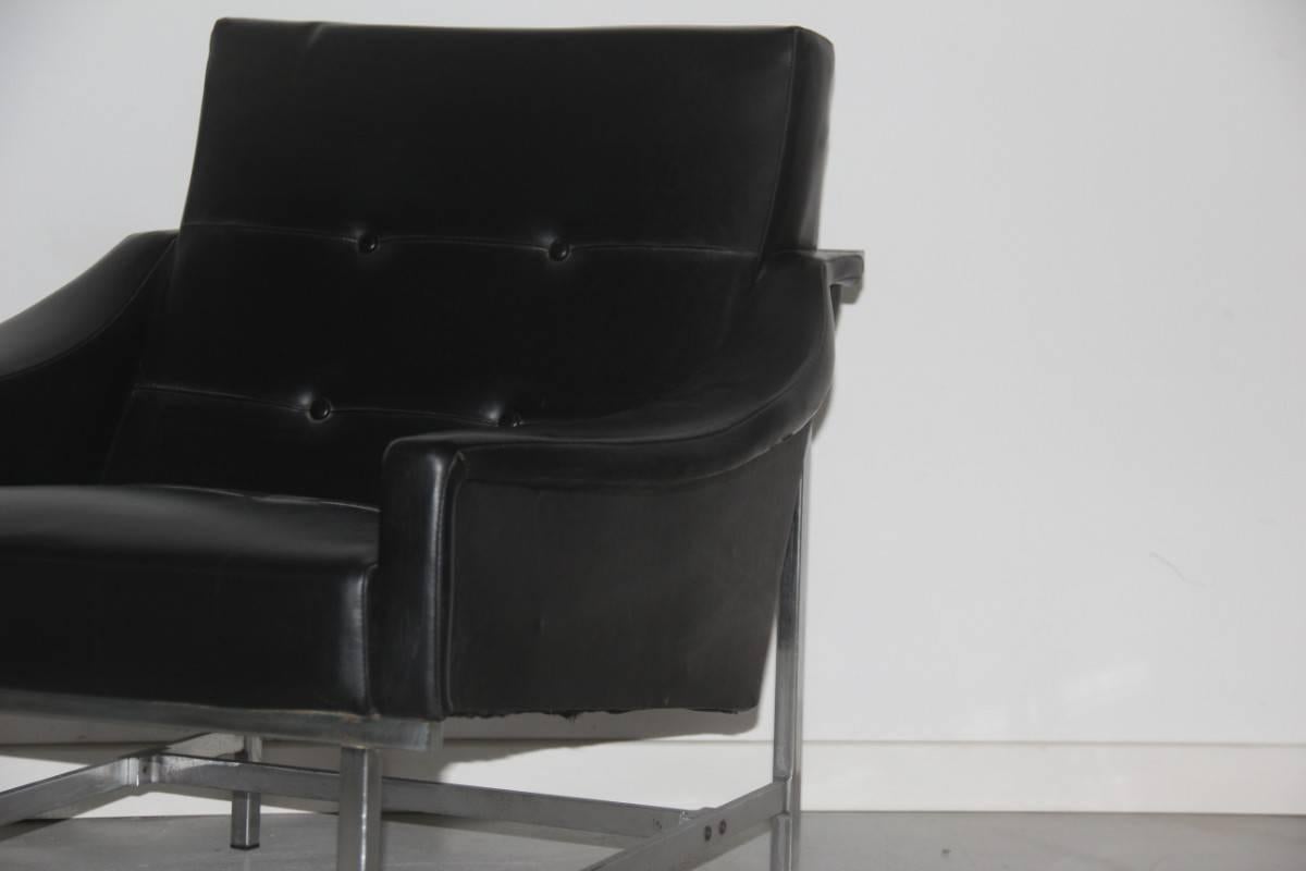 Mid-Century Modern Italian Armchair Arflex Pieter De Bruyne, 1960s Steel Faux Leather For Sale