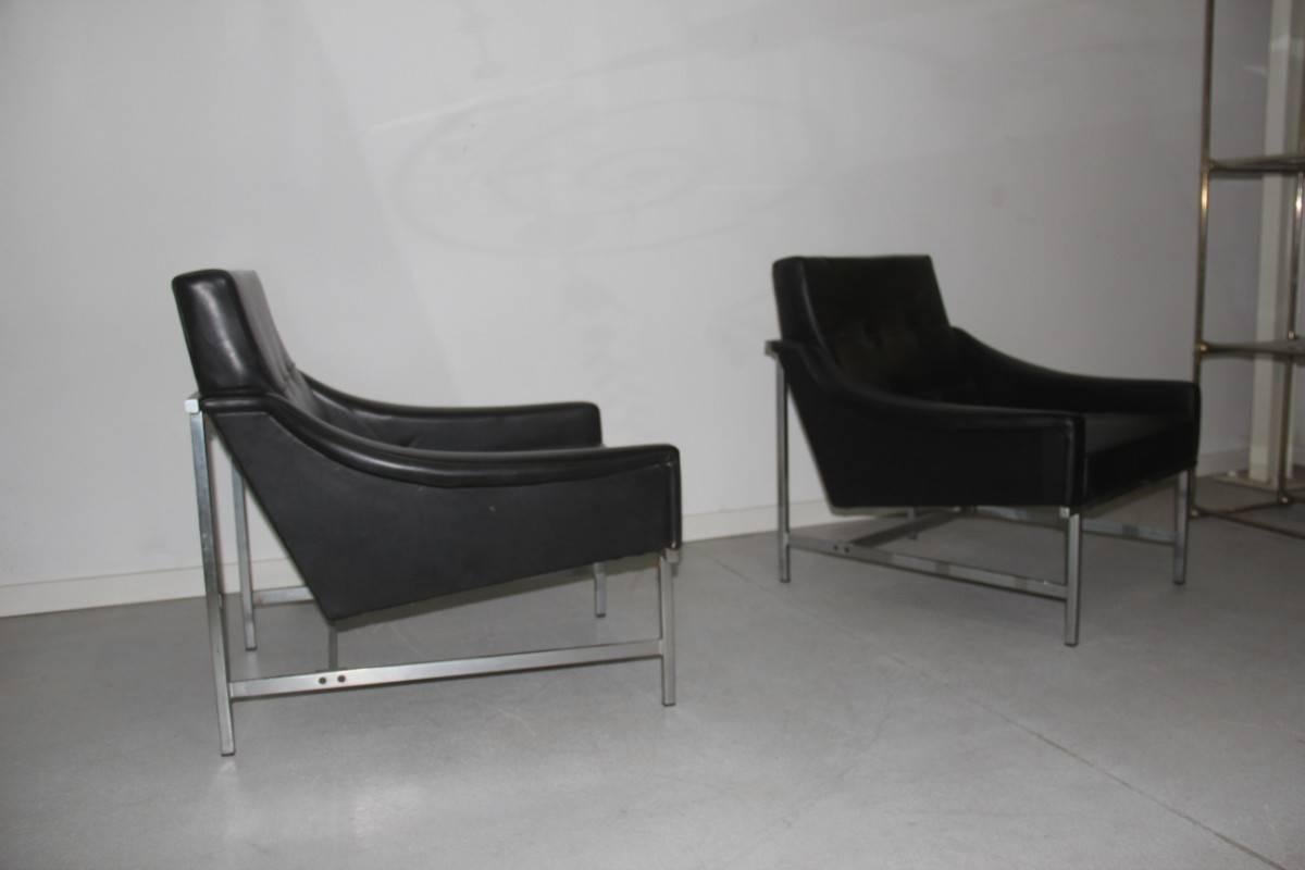 Italian Armchair Arflex Pieter De Bruyne, 1960s Steel Faux Leather In Good Condition For Sale In Palermo, Sicily