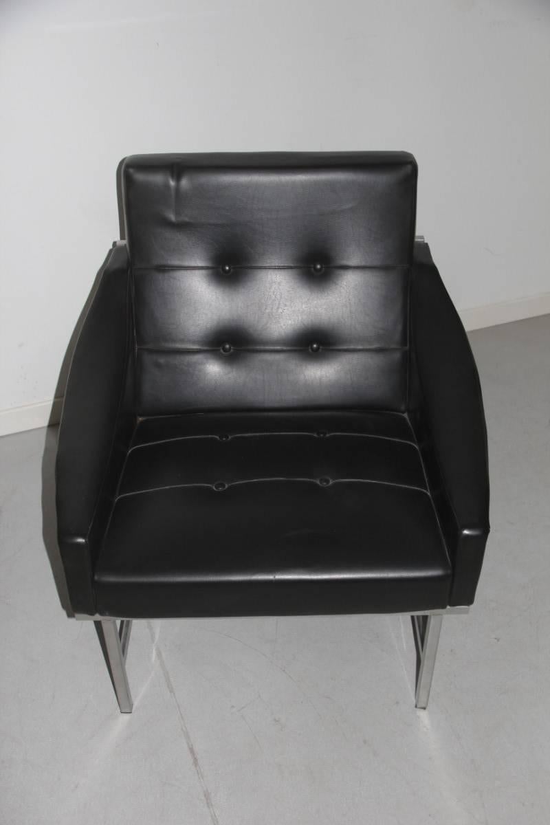 Metal Italian Armchair Arflex Pieter De Bruyne, 1960s Steel Faux Leather For Sale