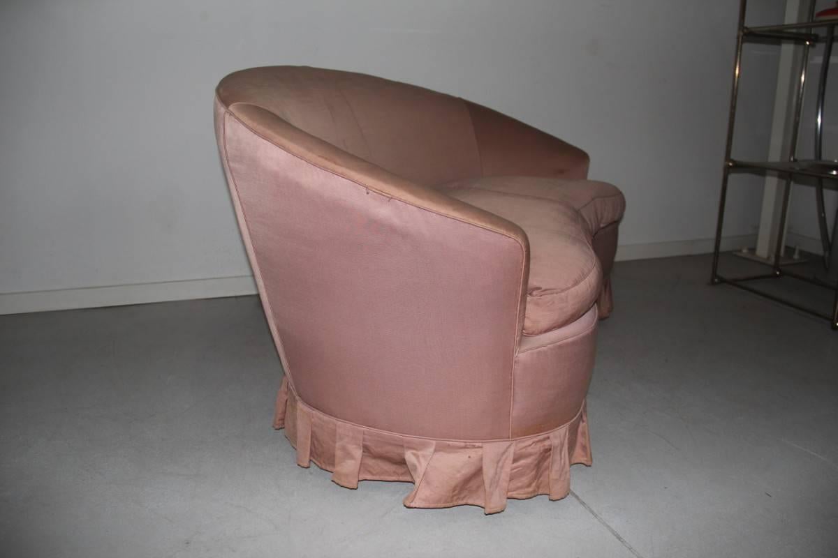 Mid-Century Modern Elegant Mid-Century Italian Design Sofa Curved  Pink Wood Feat 