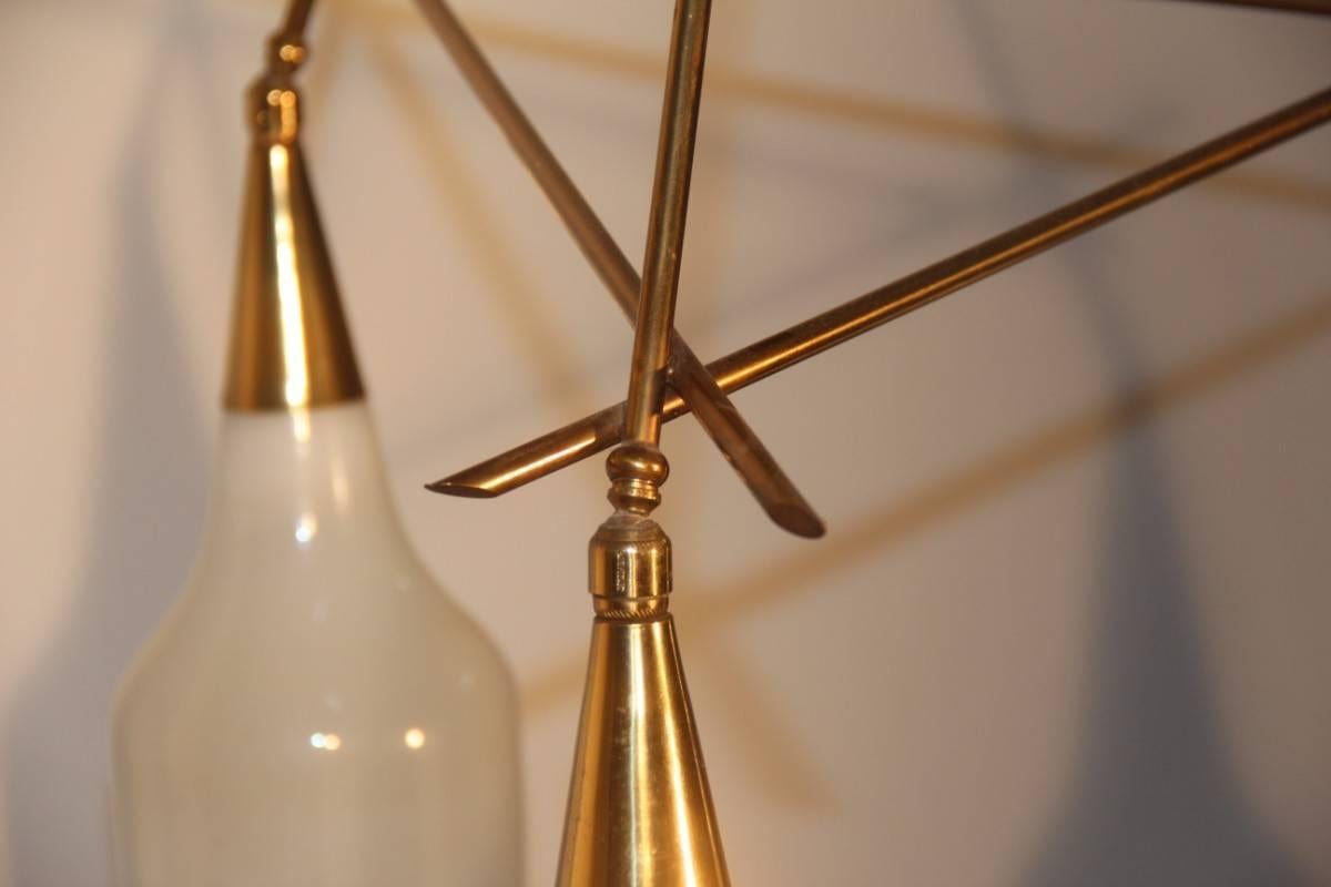 Elegant Mid-Century Italian Design Chandelier Brass and Glass  5