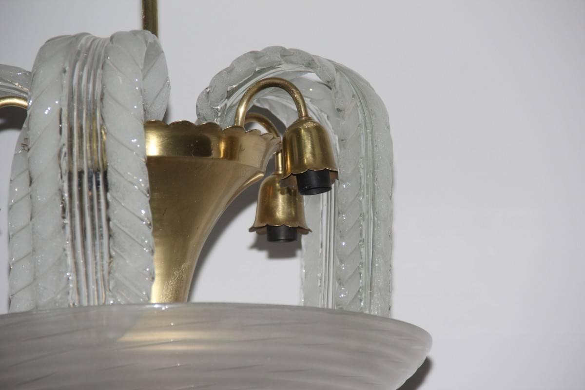 Brass Chandelier Murano Art Glass, 1940s For Sale