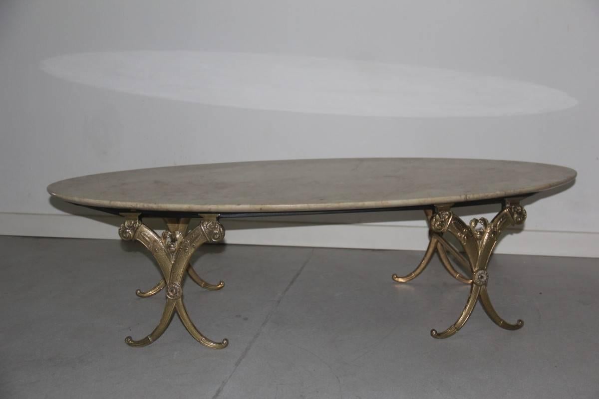 Mid-Century Modern Elegant Refined Low Oval Table Mid-Century Italian Design Brass and Marble