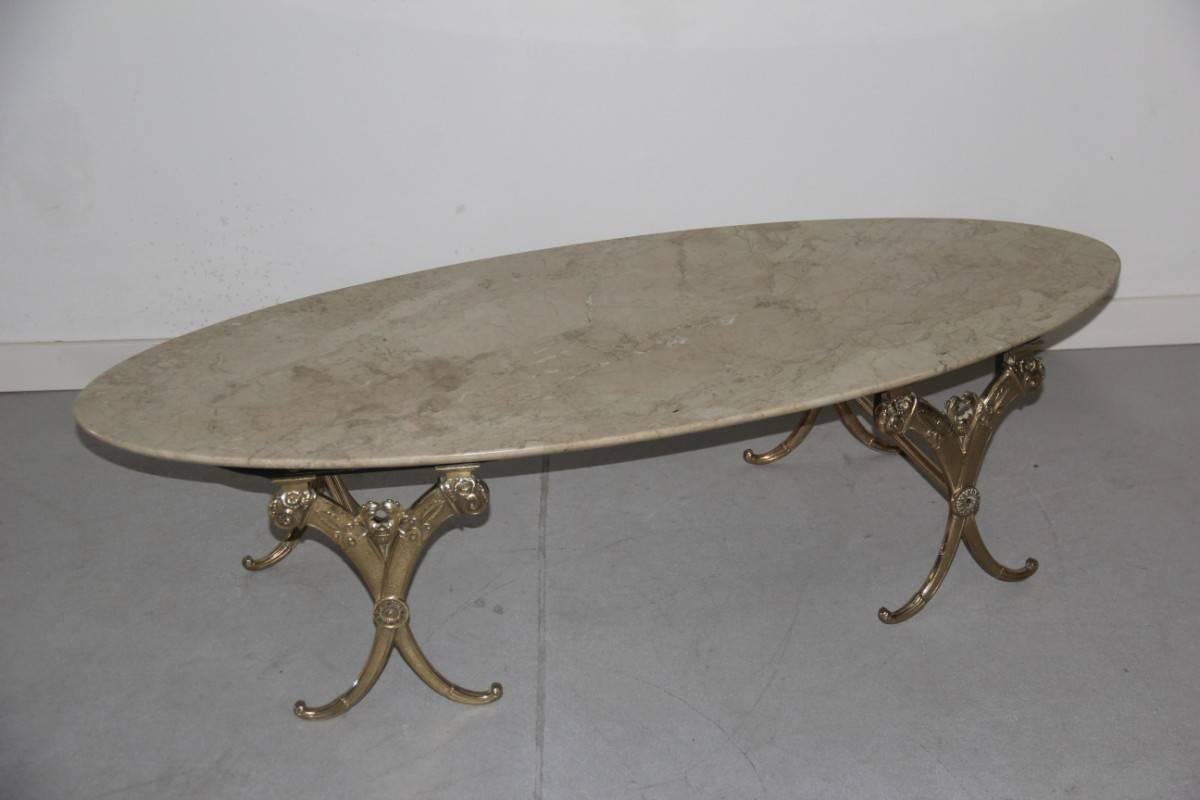 Mid-20th Century Elegant Refined Low Oval Table Mid-Century Italian Design Brass and Marble