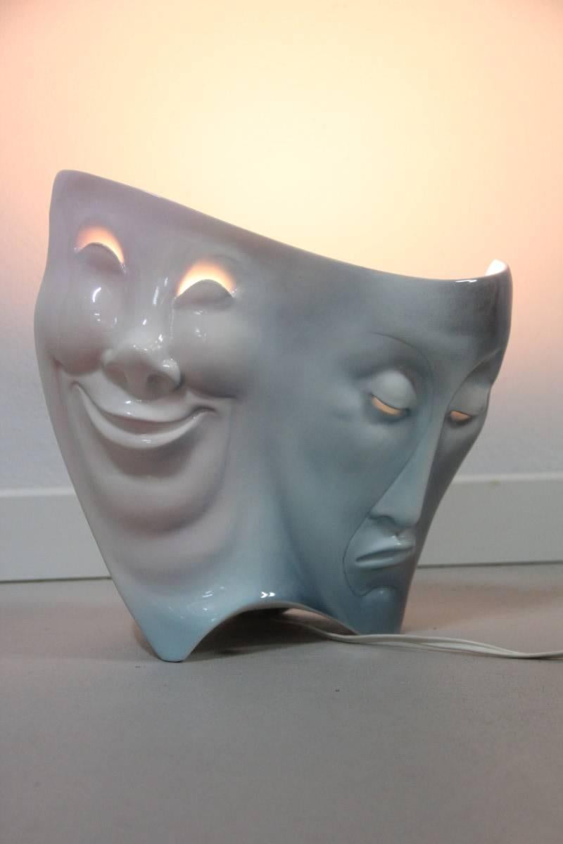 Mid-20th Century Ariele Torino Table Lamp Italian Ceramic Design Venice Carnival Masks For Sale