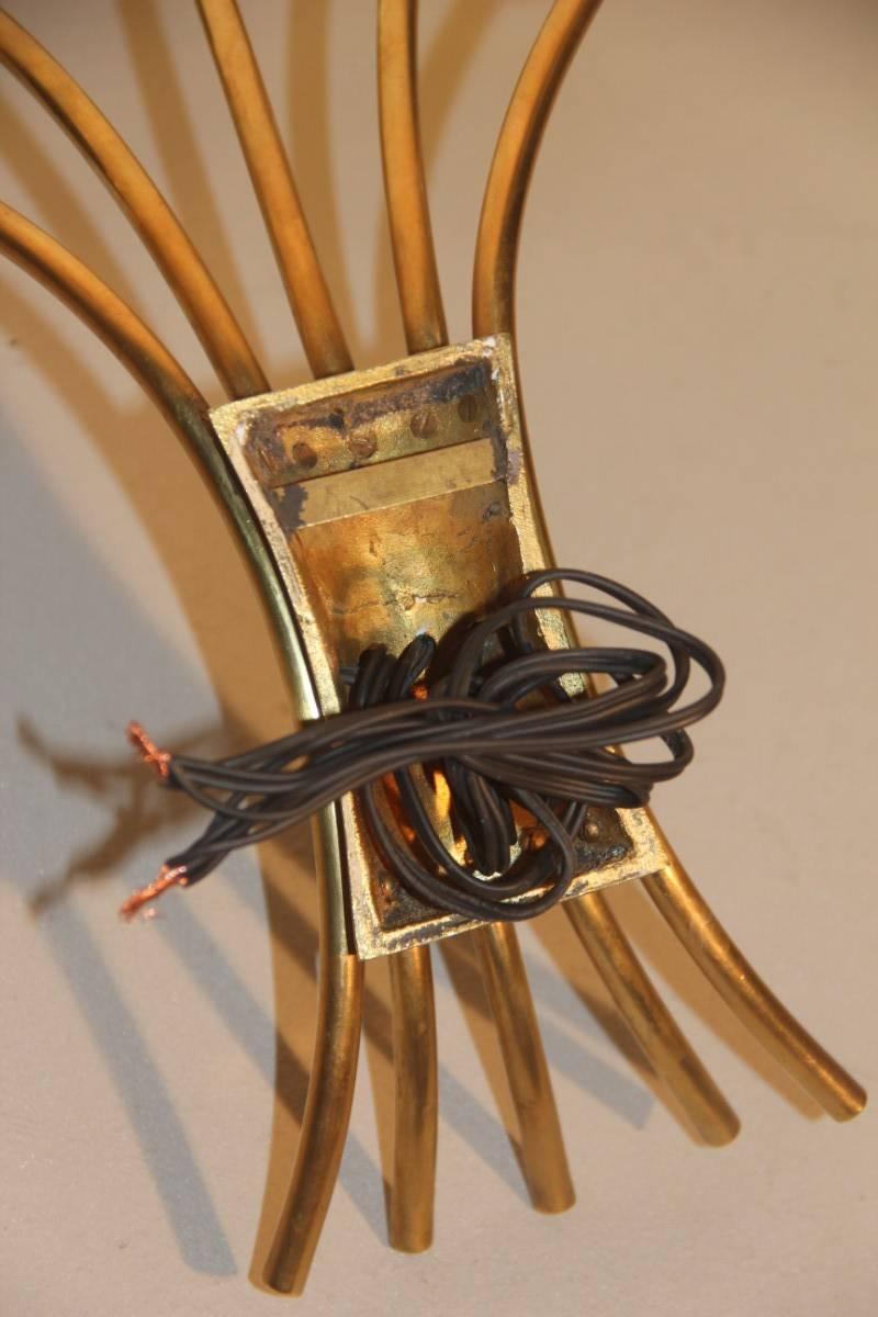 Mid-Century Big Italian Sconce Yellow Brass White Glass, 1950 For Sale 3