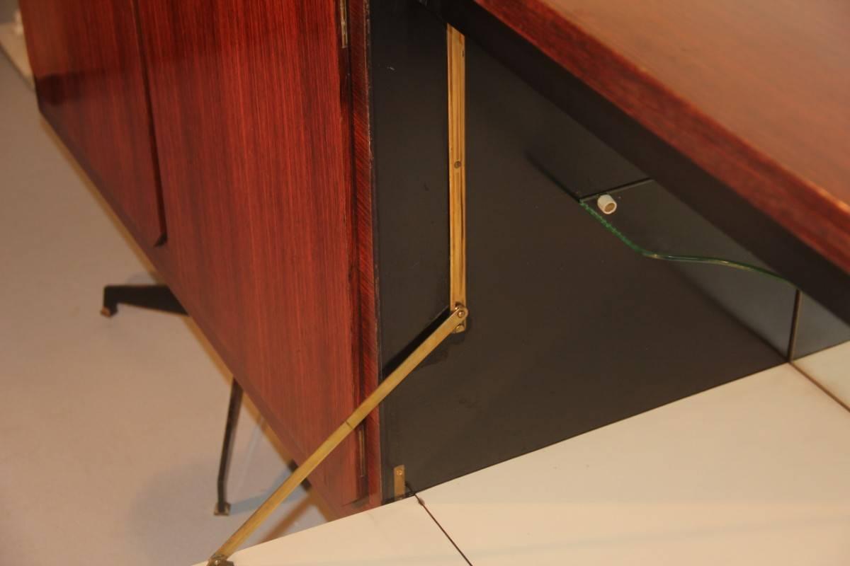 Minimal Italian mid-century sideboard mahogany and brass parts.