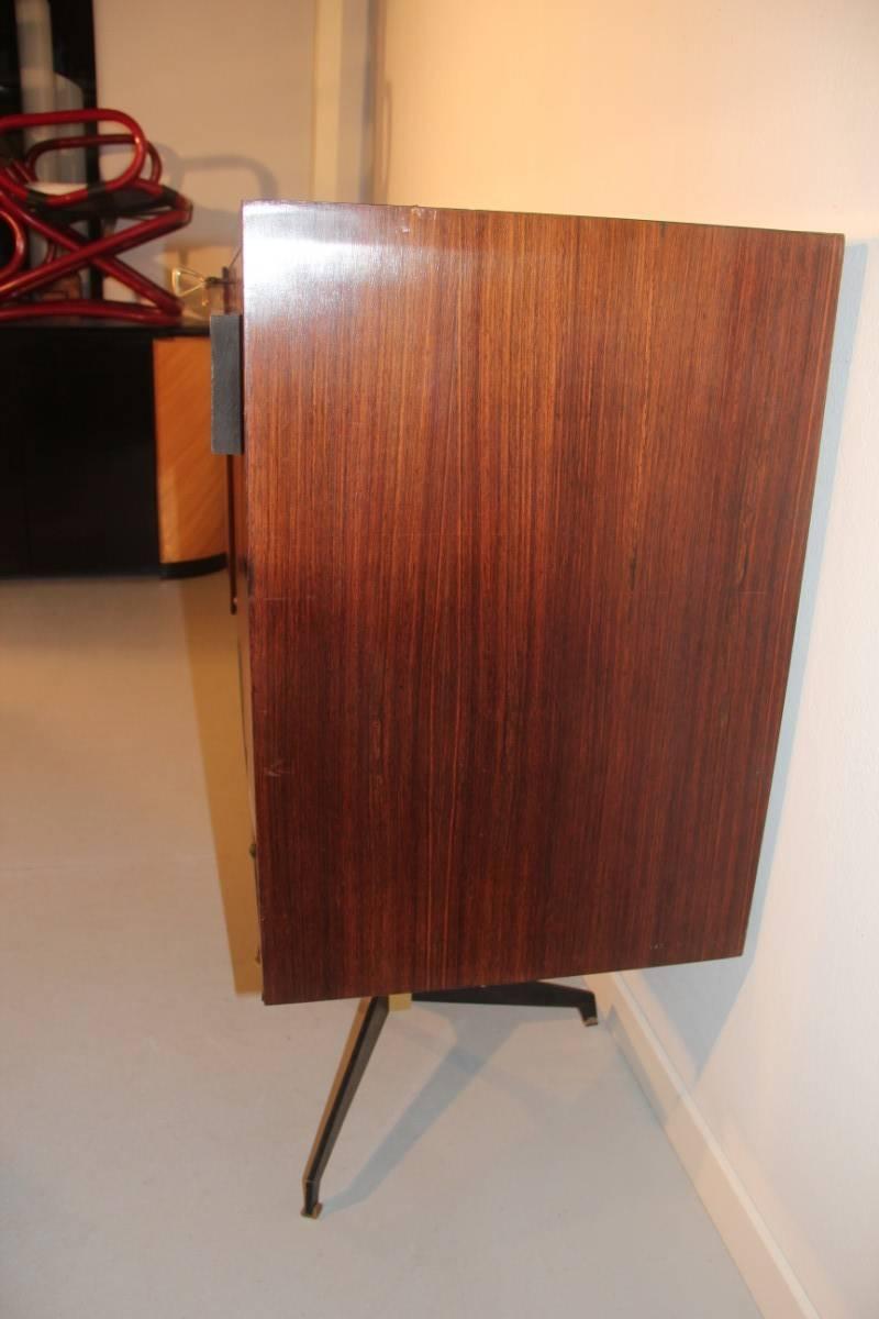 Mid-20th Century Minimal Italian Mid-Century Sideboard Mahogany and Brass Parts Bar Cabinet For Sale
