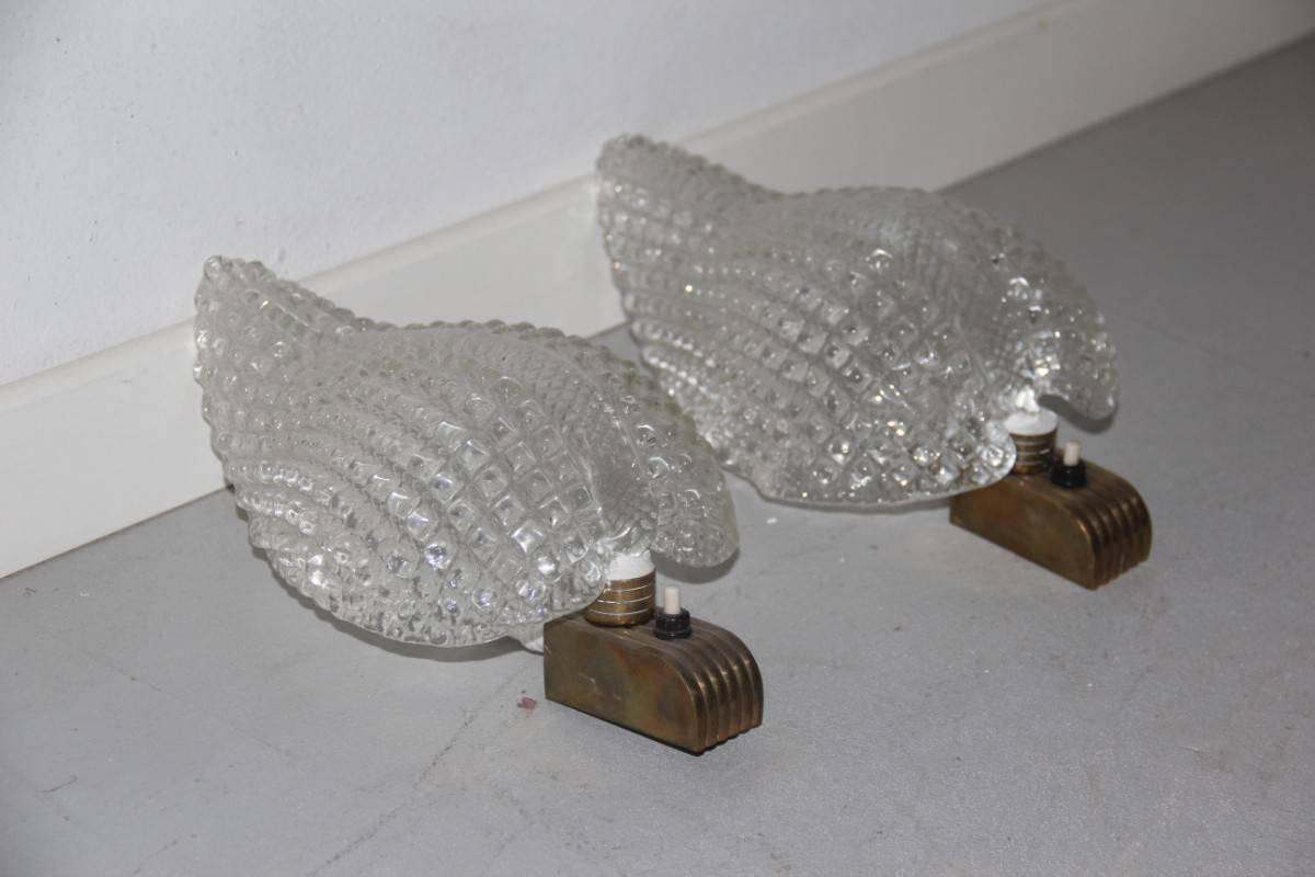 Mid-Century Modern Wall Sconces in Murano Glass and Brass 1940 Barovier e Toso