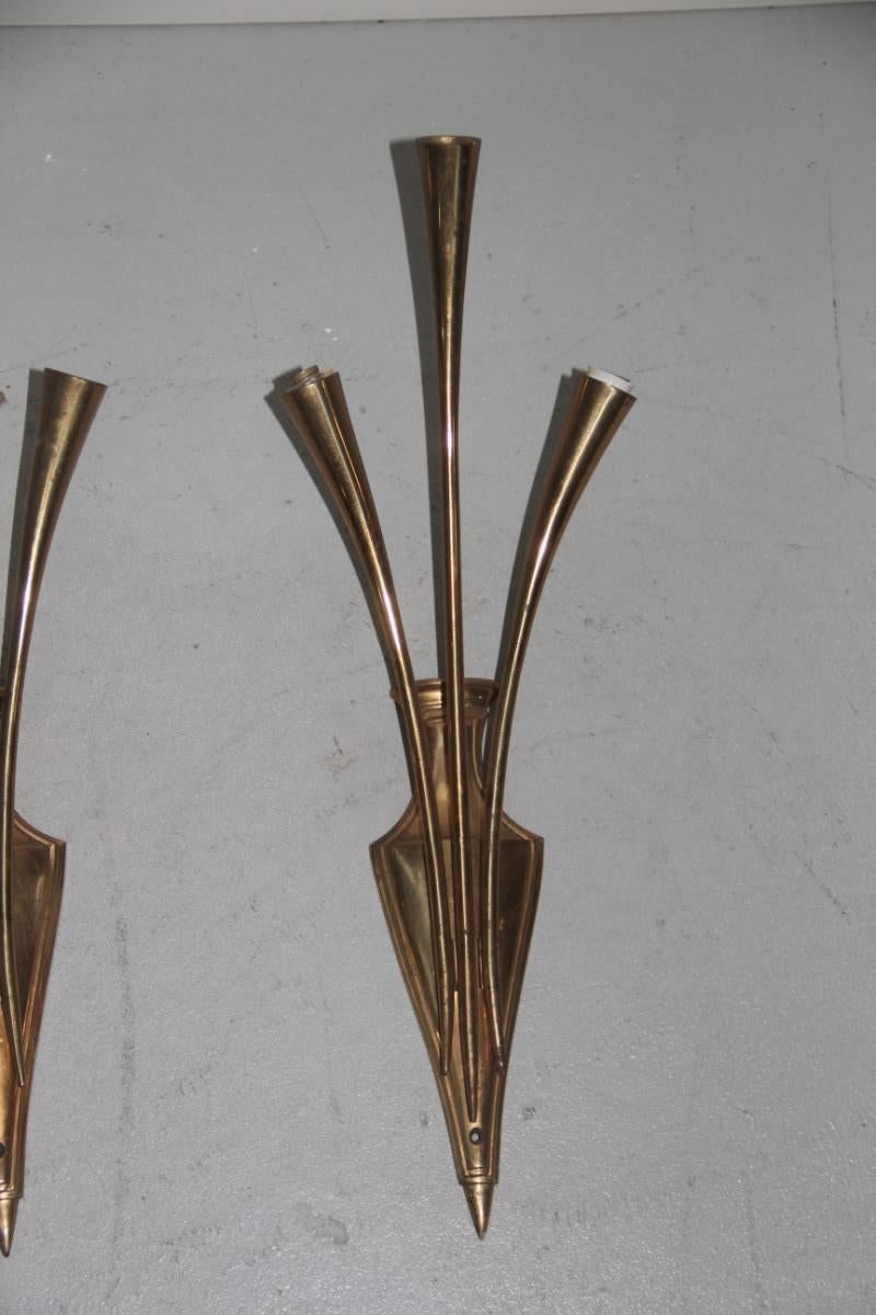 Pair of Solid Brass Sconce, 1950 Noisemakers For Sale 1