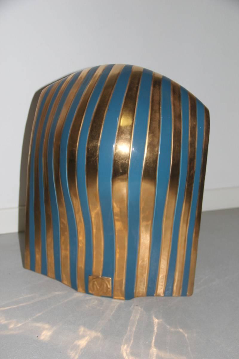 Big Sculpture Egyptian, 1970s Ceramic Italian Design Gold Turquoise In Excellent Condition For Sale In Palermo, Sicily