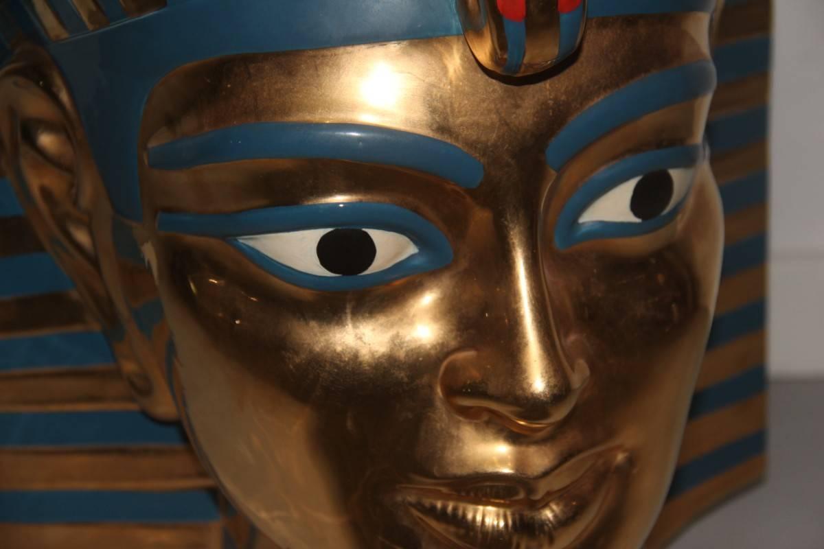 Grande sculpture égyptienne, céramique des années 1970, design italien, turquoise et or en vente 2
