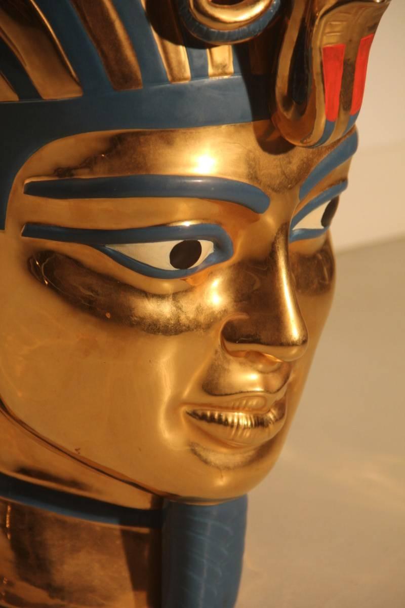 Big Sculpture Egyptian, 1970s Ceramic Italian Design Gold Turquoise For Sale 2