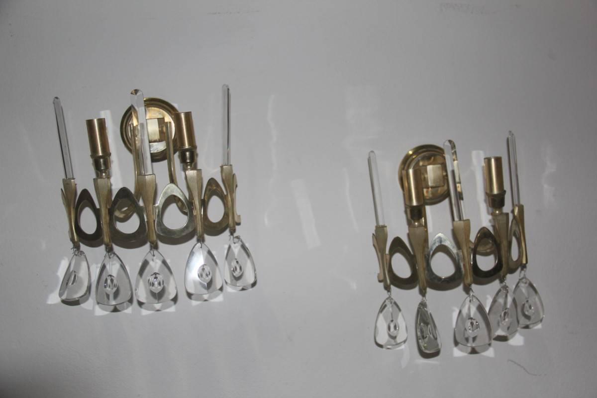 Pair of Sconces Sciolari 1970 Chrome-Plated Brass and Crystal In Good Condition In Palermo, Sicily
