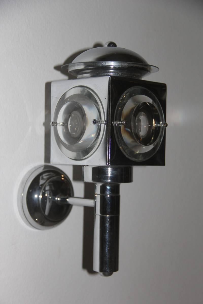 Mid-Century Modern Wall Sconces in Chrome Metal and Glass Lens, 1970s For Sale