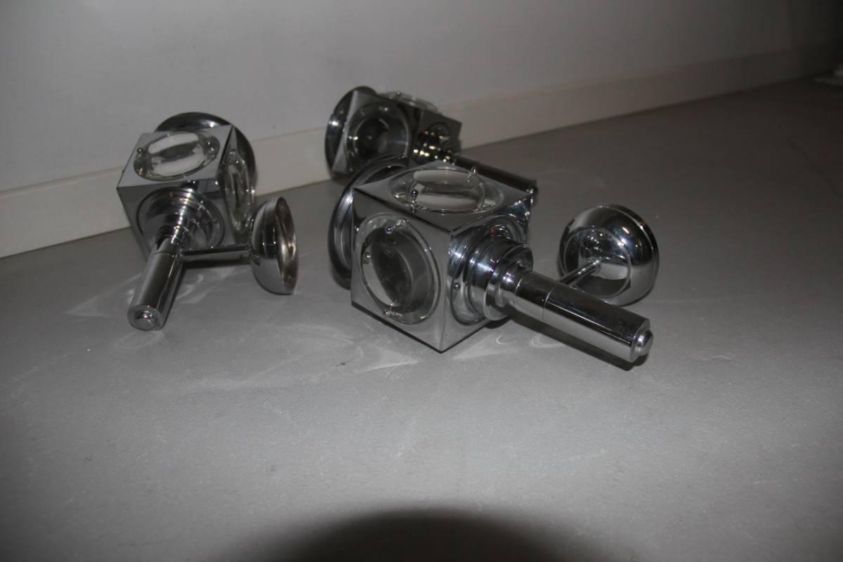 Late 20th Century Wall Sconces in Chrome Metal and Glass Lens, 1970s For Sale