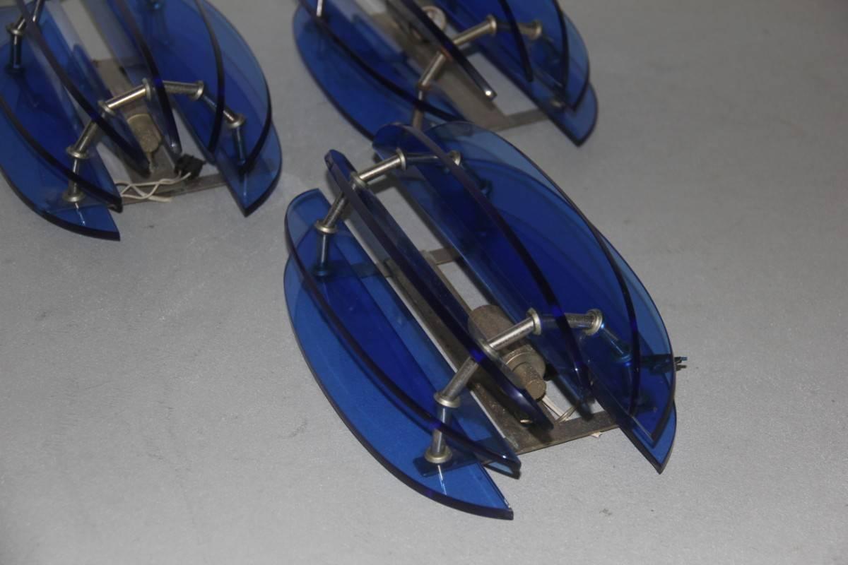 Mid-20th Century Blu Cristal Art Sconces Minimal Modernist Design 1960s