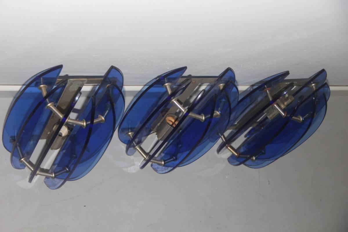 Metal Blu Cristal Art Sconces Minimal Modernist Design 1960s