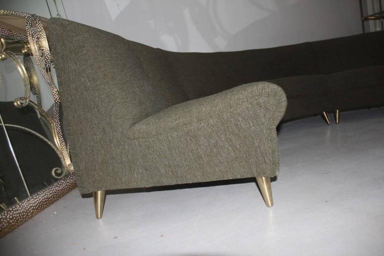 Elegant Modular Curved Sofa Italian Mid-Century Design Zanuso Green Brass Feat  For Sale 4