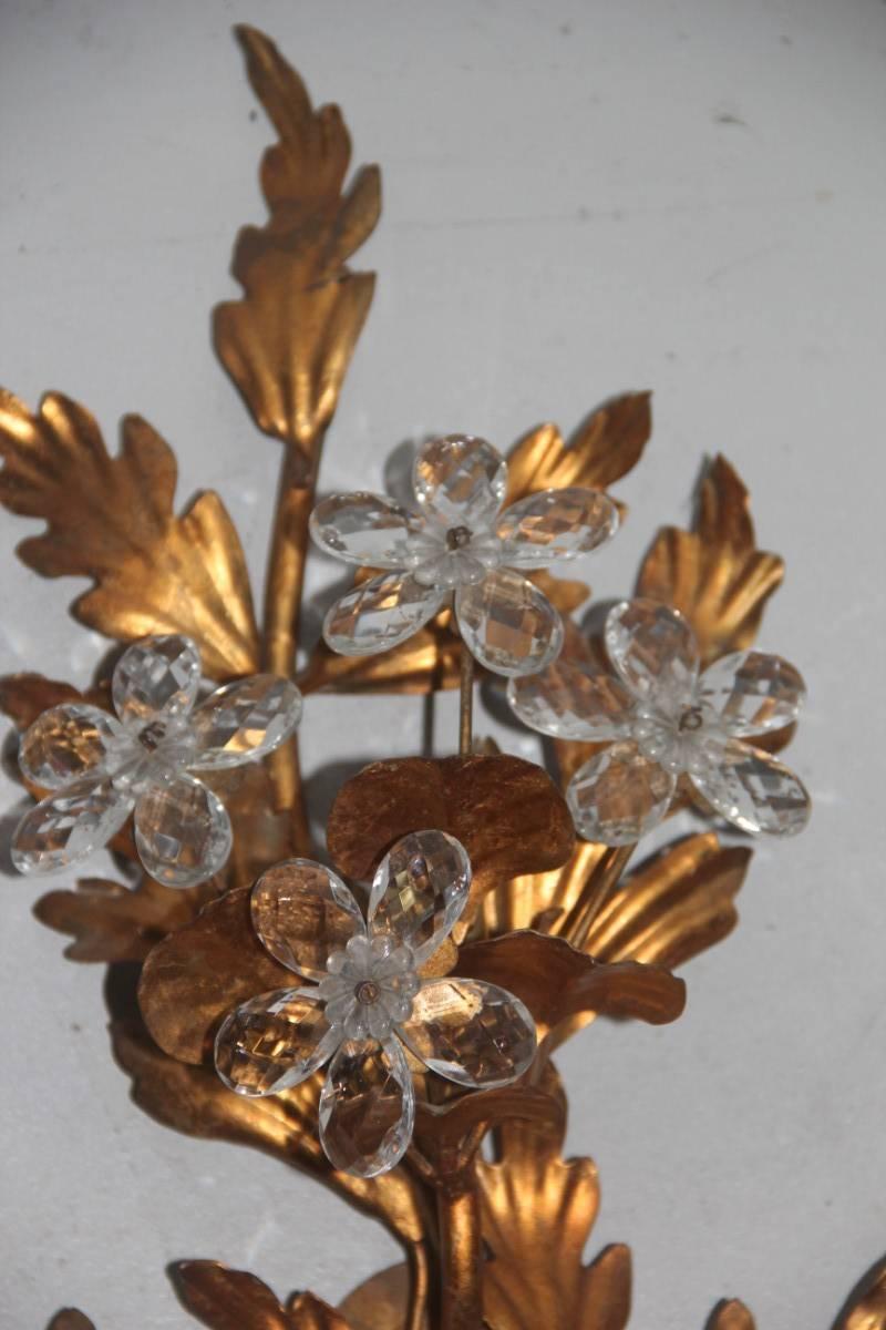 Pair of Sculpture Metal Sconces Crystal Design, 1950s, French For Sale 4