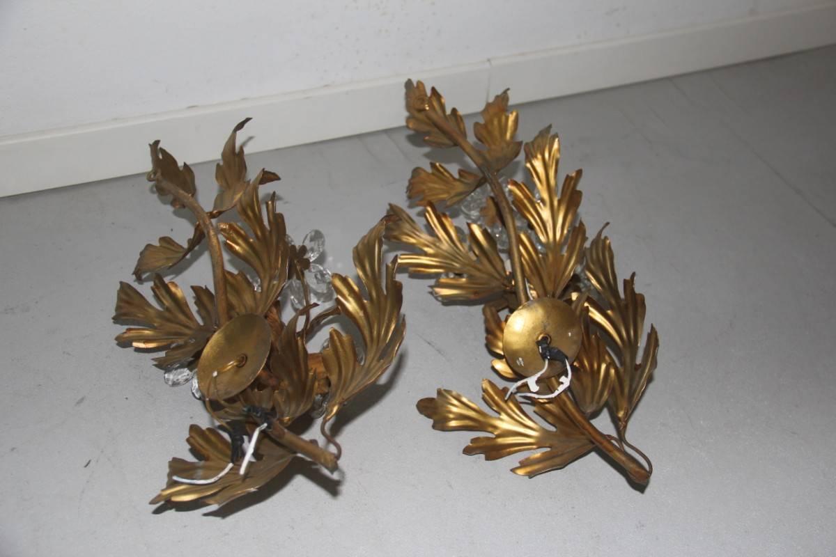 Pair of Sculpture Metal Sconces Crystal Design, 1950s, French For Sale 1