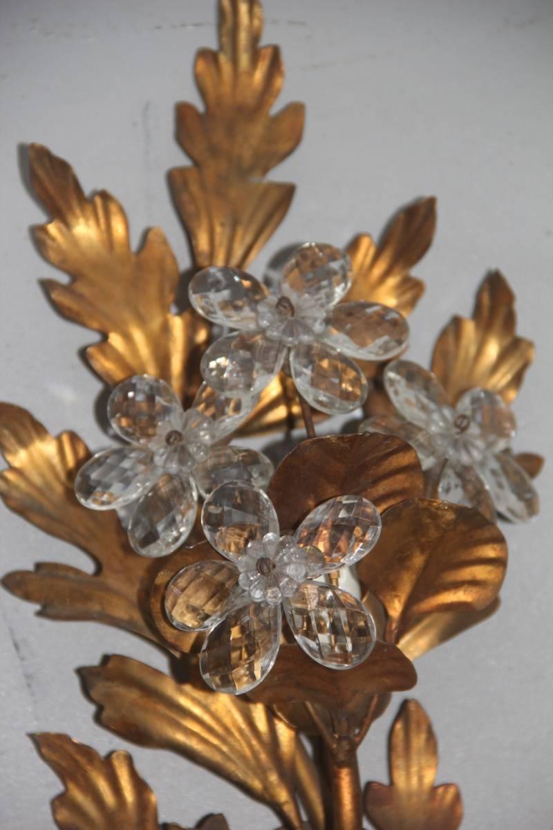 Pair of Sculpture Metal Sconces Crystal Design, 1950s, French For Sale 2