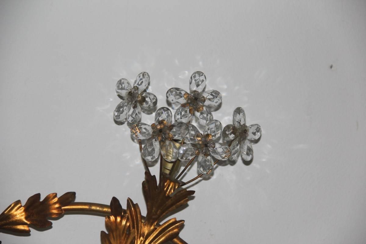 Mid-Century Modern Huge Big Sconce in Golden Metal and Crystals Very Chic, 1950s