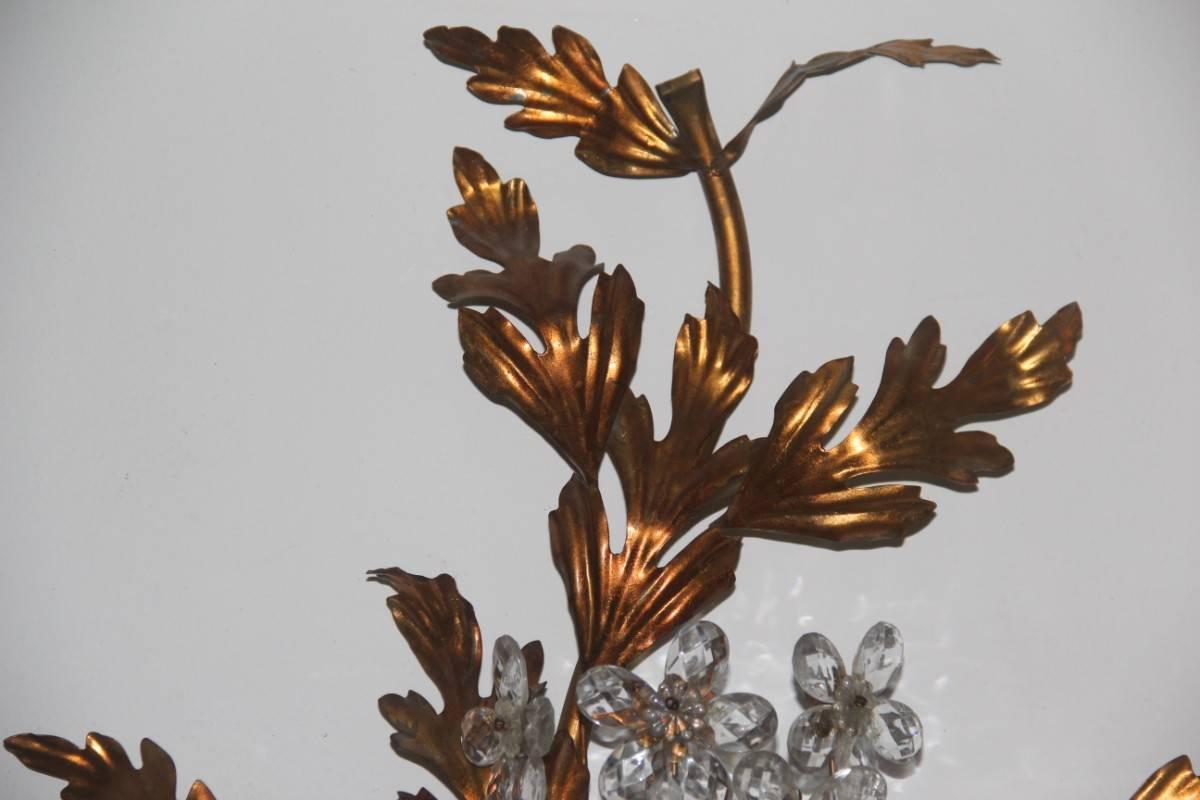 Huge big sconce in golden metal and crystals very chic 1950s, French design Mid-Century.