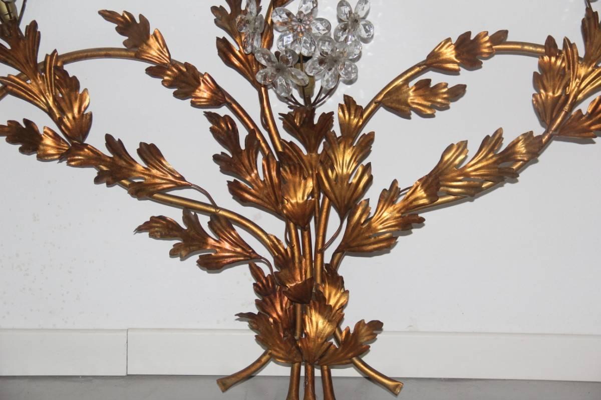 Huge Big Sconce in Golden Metal and Crystals Very Chic, 1950s 1