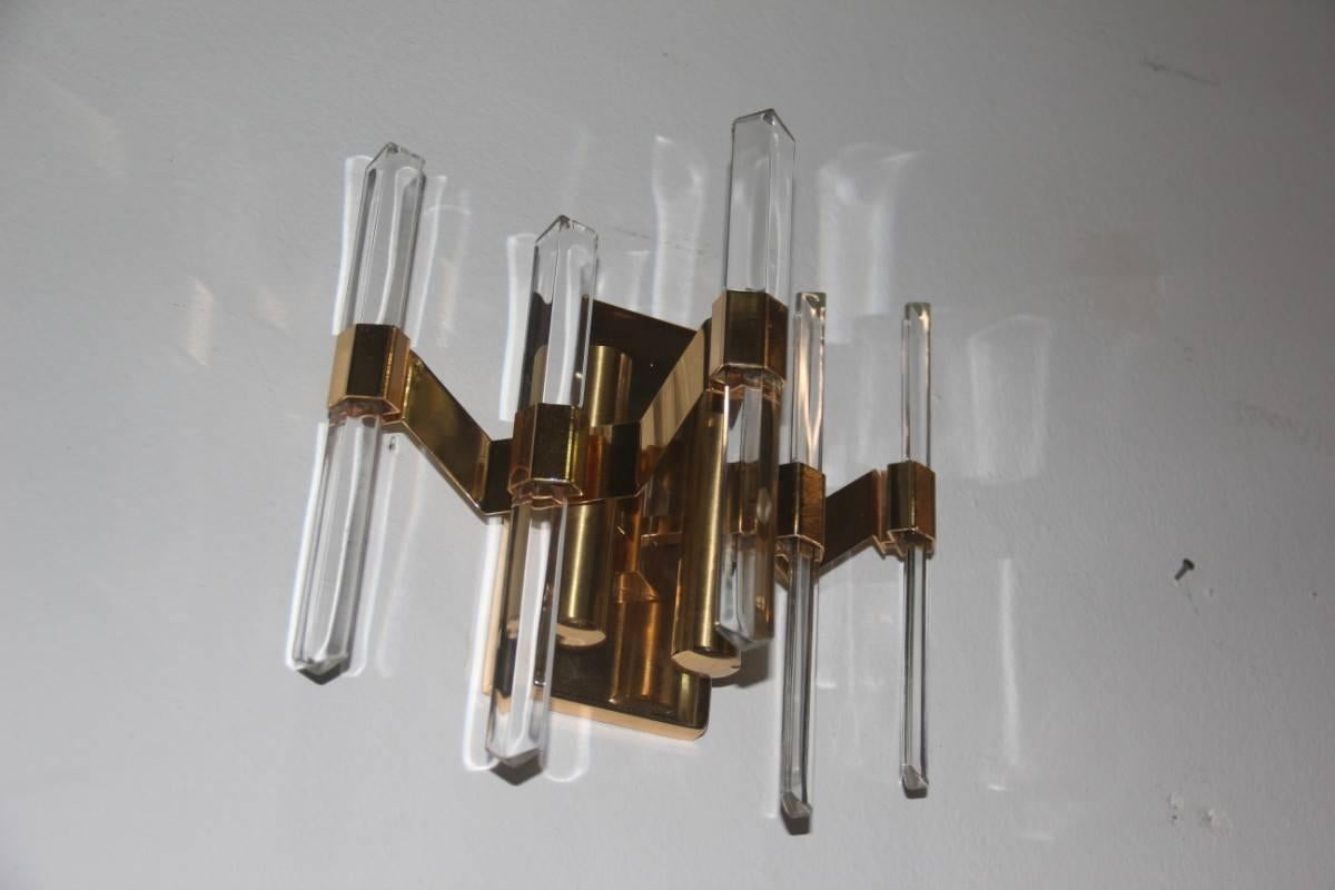 Mid-Century Modern Sciolari Sconce Minimal Design Gilt Brass For Sale
