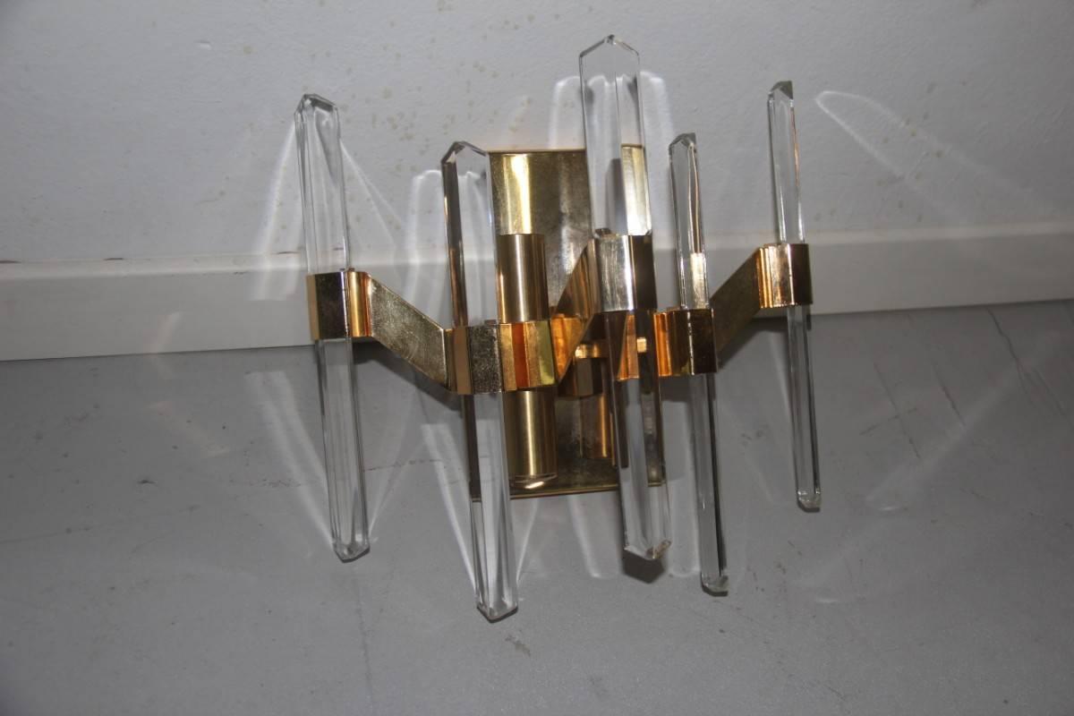 Italian Sciolari Sconce Minimal Design Gilt Brass For Sale