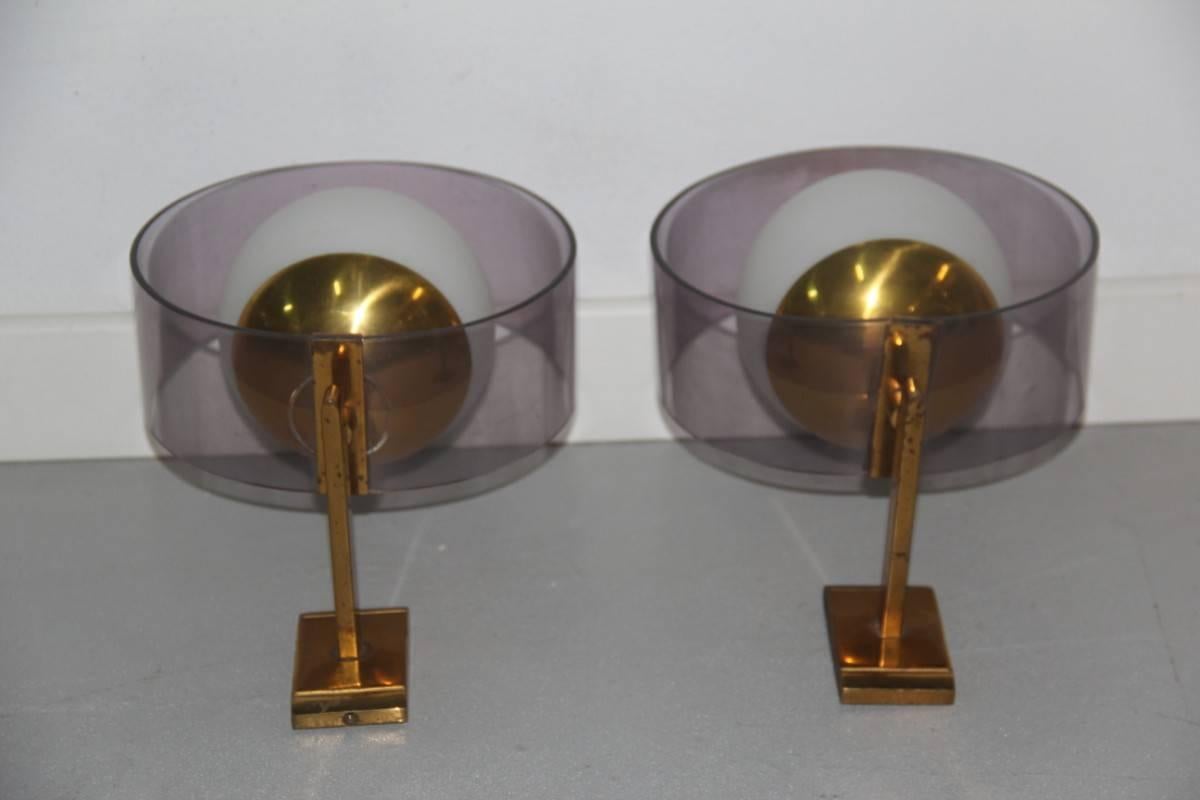 Pair of Stilux Wall Sconces  Plexiglass Brass Glass Mid-Century Modern  In Good Condition For Sale In Palermo, Sicily
