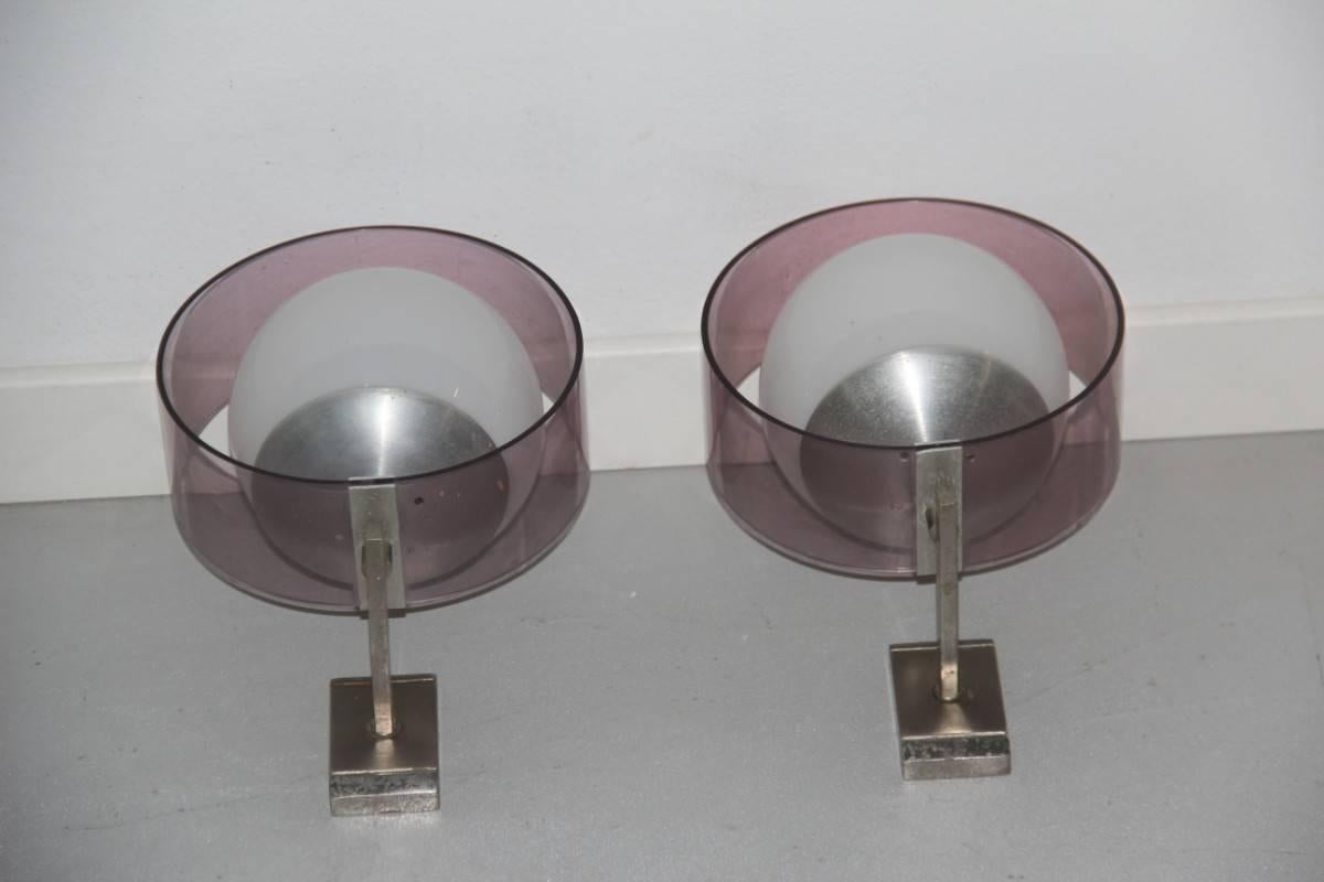 Italian Pair Of Stilux Wall Sconces Plexiglass Aluminum Glass Mid-Century Modern Design For Sale