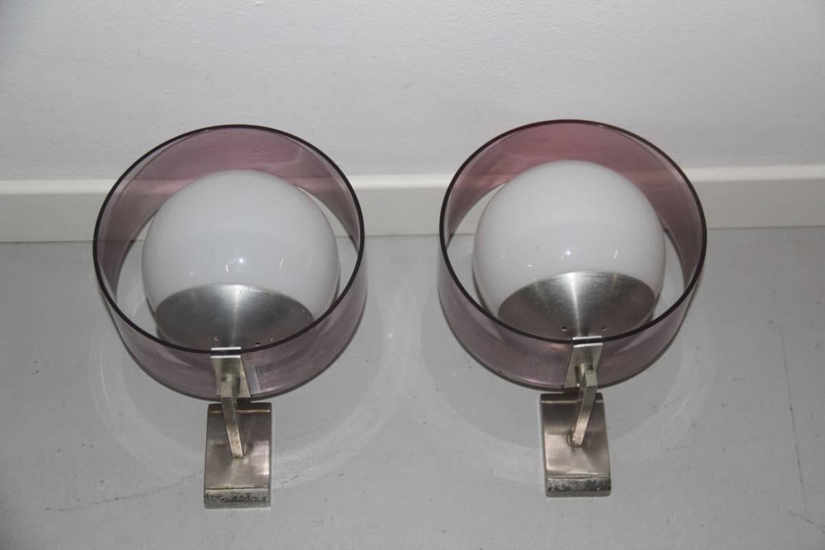 Mid-20th Century Pair Of Stilux Wall Sconces Plexiglass Aluminum Glass Mid-Century Modern Design For Sale