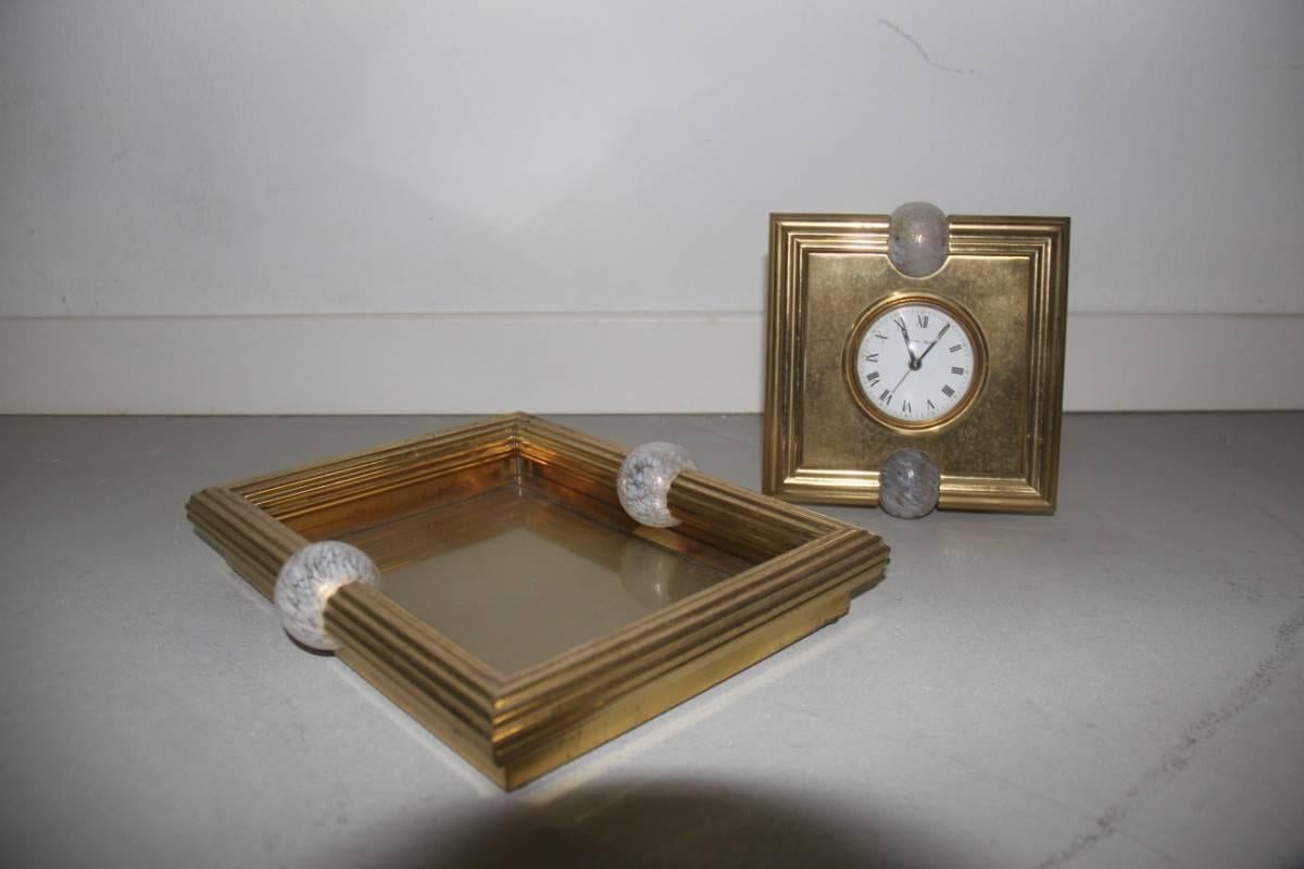 Brass Tommaso Barbi Bottega Gadda, 1970s , brass Clock Bowl Italian design  For Sale