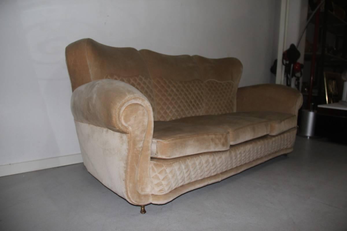 Mid-Century Modern Sofa Attributed to Guglielmo Ulrich, 1940s Beige Brass Feat 