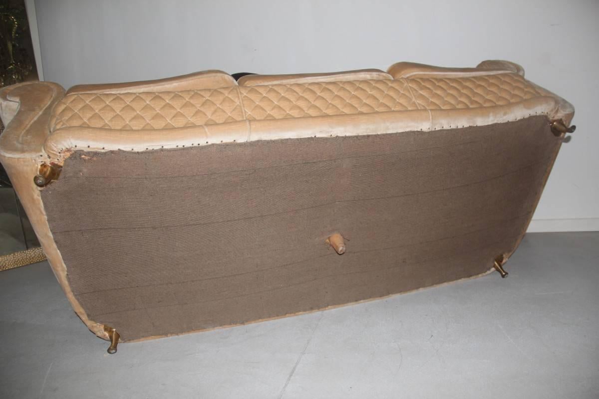 Sofa Attributed to Guglielmo Ulrich, 1940s Beige Brass Feat  2